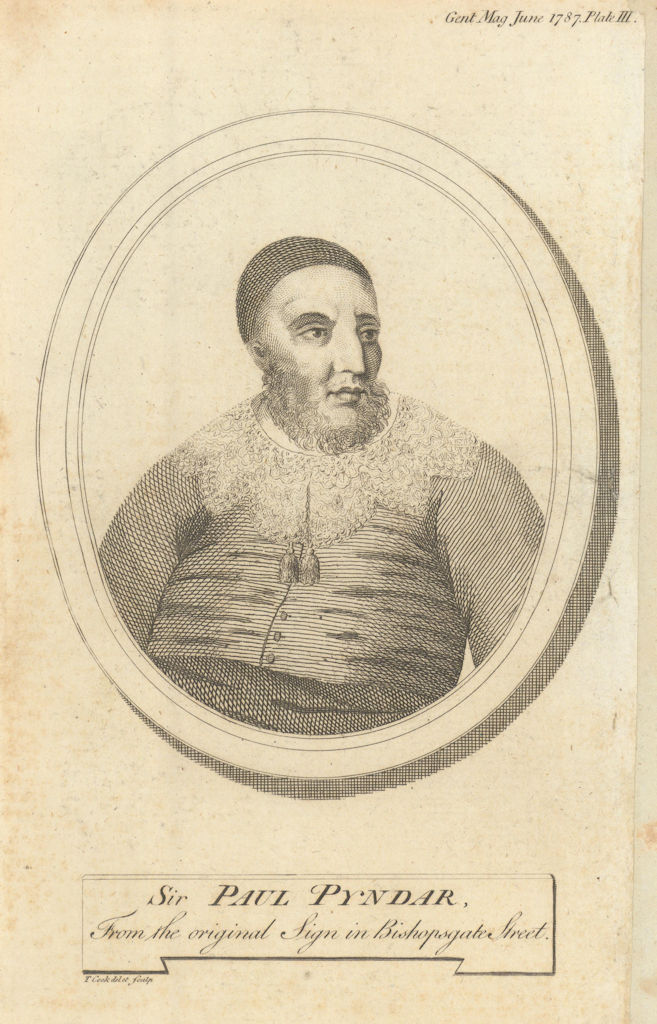 Sir Paul Pyndar / Pindar, British Ambassador to the Porte in 1611 1787 print