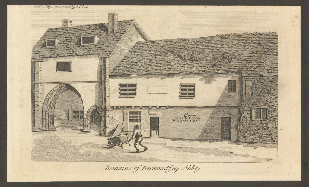 Remains of Bermondsey Abbey, Southwark. Gent's Magazine 1790 old antique print