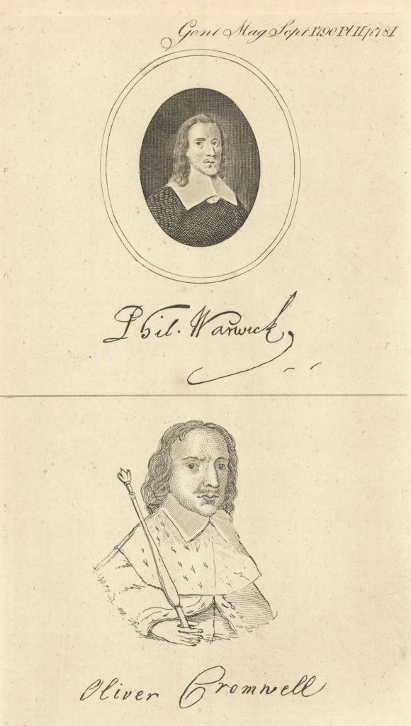 Sir Philip Warwick. Oliver Cromwell. Autographs. English Civil War 1790 print