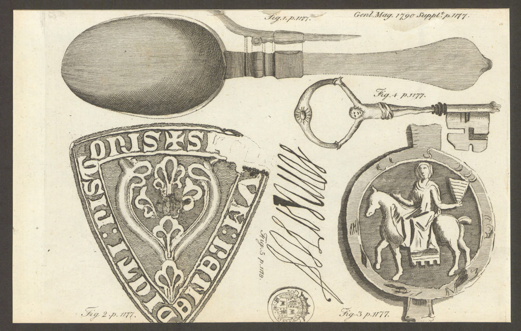 Spoon, Enfield. Joh' de Strutil charter seal. Charles Duke of Somerset 1790