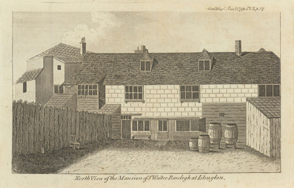 Pyed Bull Inn, Sir Walter Raleigh's house, 100 Upper Street, Islington 1791