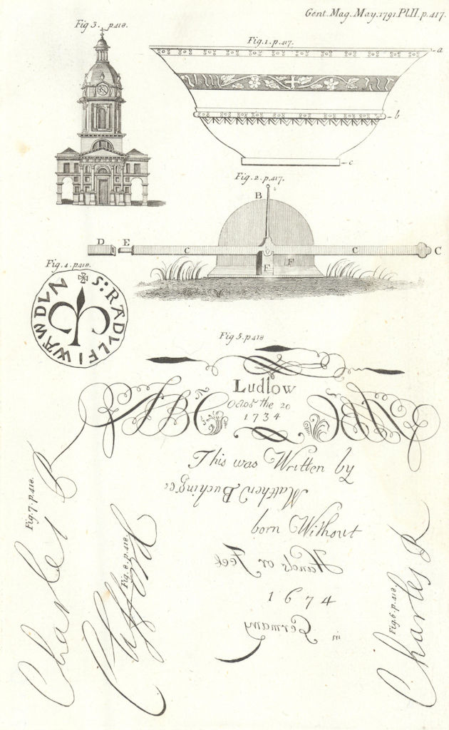 Trinity College, Dublin Campanile. Buchinger. King Charles II autograph 1791
