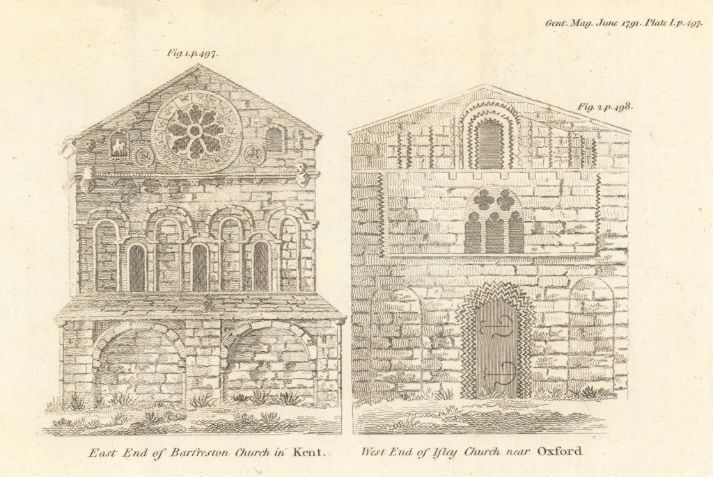 Churches. St. Nicholas Barfreston Kent. St. Mary the Virgin, Iffley, Oxford 1791