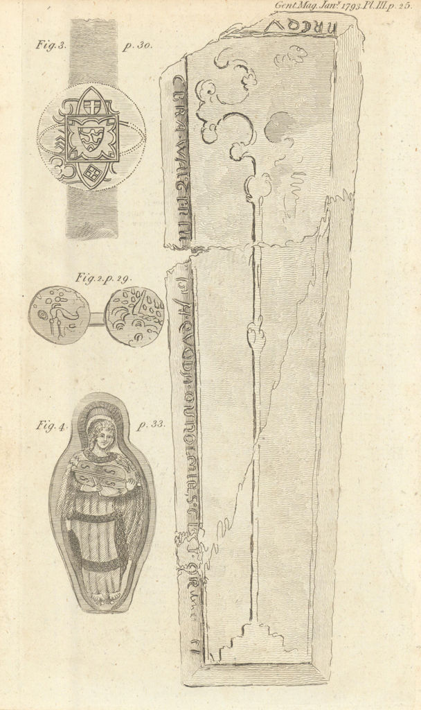 Tombstone for Walter Bishop of Durham, in Howden Church, Yorkshire 1793 print