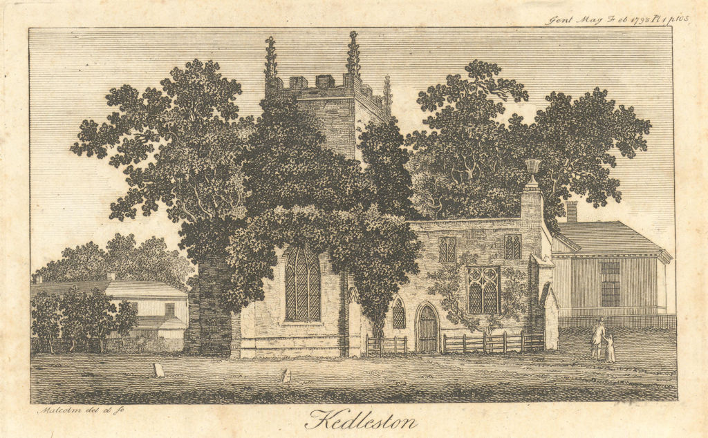 All Saints' Church, Kedleston, Derbyshire. Gent's Mag 1793 old antique print