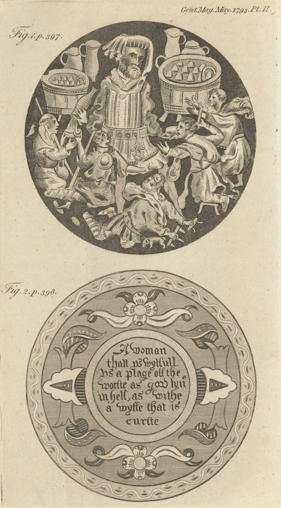 A saint distributing food. Painted Roundel inscribed with a couplet 1793 print