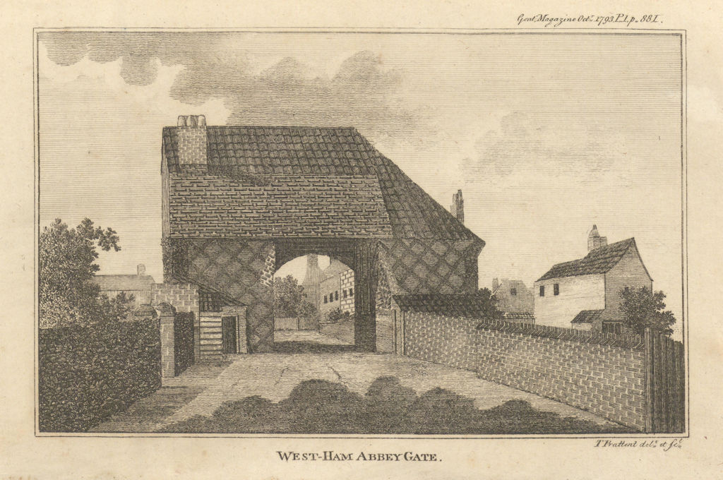 West Ham Abbey Gate. Abbey of St Mary's, Stratford Langthorne, London 1793