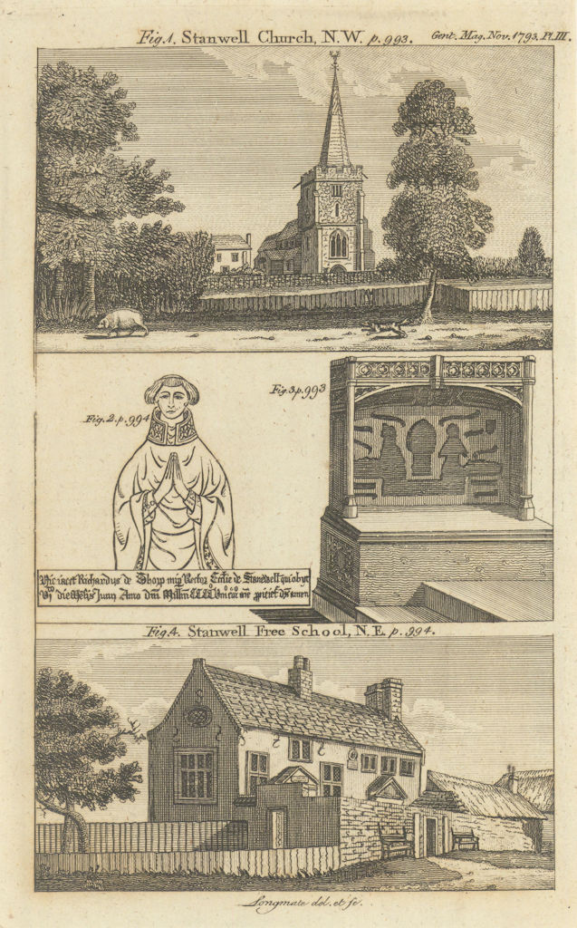 Stanwell Church & Free School. Richard de Thorp. Thomas Windsor. Gent's Mag 1793