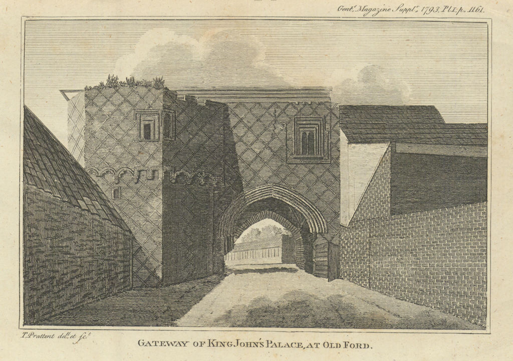Gateway of King John's Palace at Old Ford, London. Gent's Mag 1793 print