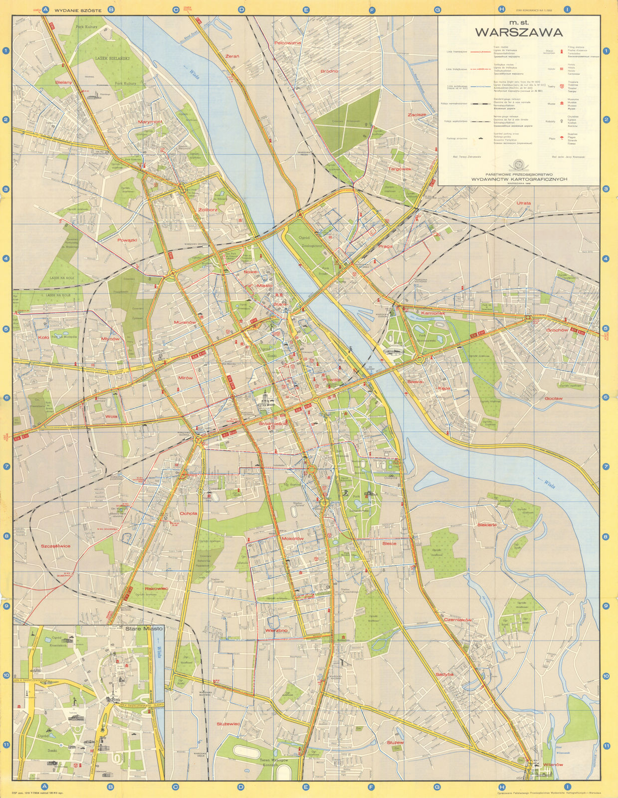 Warszawa. Warsaw folding tourist city plan. Poland 1968 vintage map chart