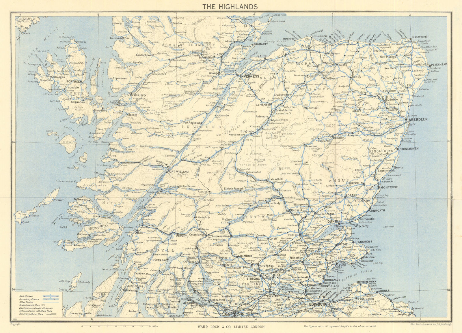 SCOTTISH HIGHLANDS Ross & Cromarty Inverness Skye Aberdeen Scotland 1950 map
