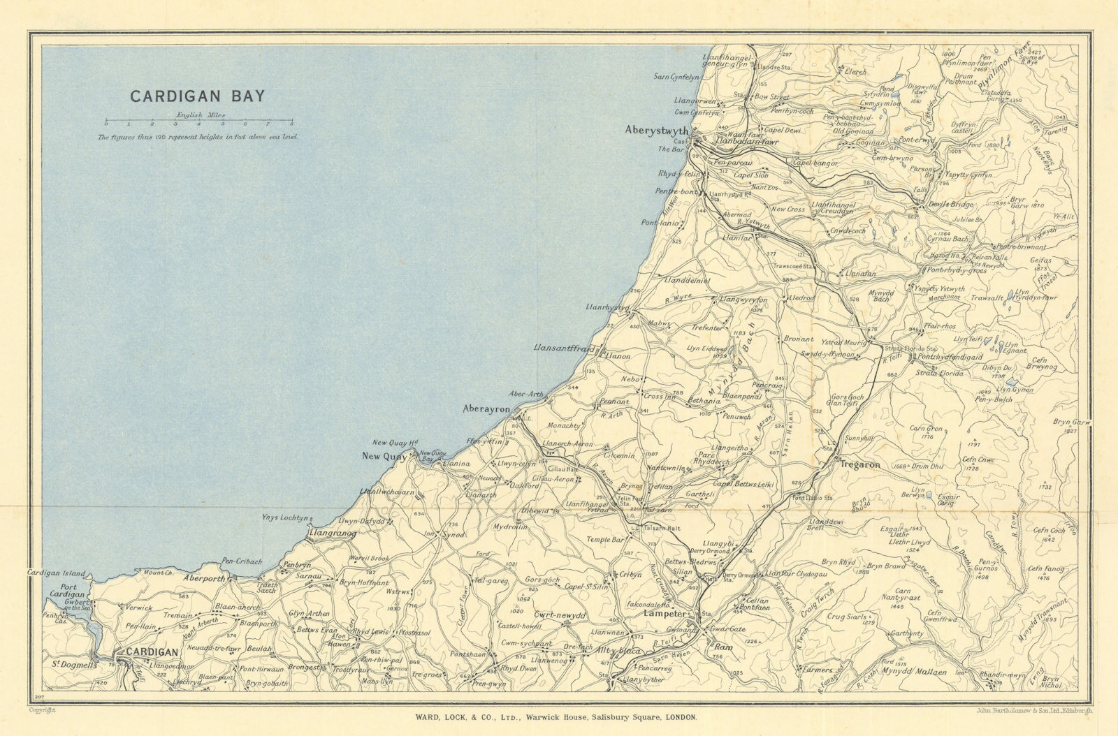 CARDIGAN BAY vintage tourist map. Aberystwyth Aberaeron Wales WARD LOCK 1940