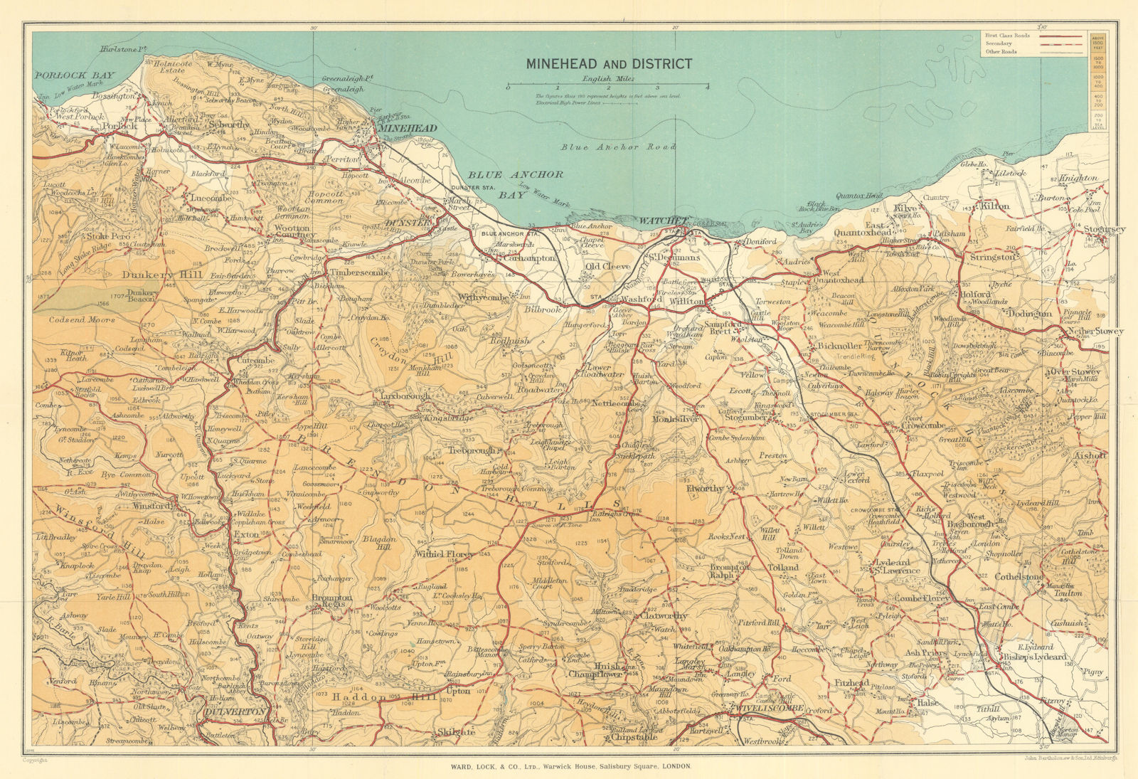 MINEHEAD environs. Exmoor Dunster Dulverton Watchet Somerset. WARD LOCK 1938 map