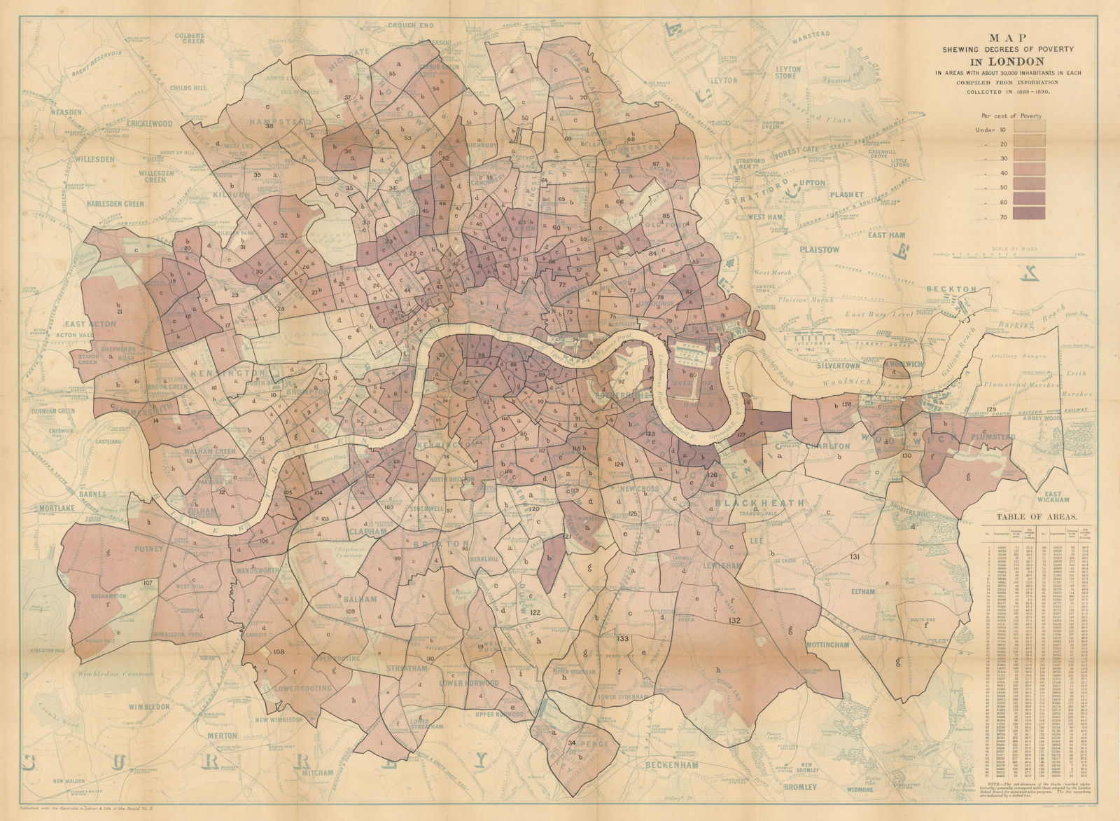 Map shewing degrees of Poverty in London… by Charles Booth 66x90cm 1891