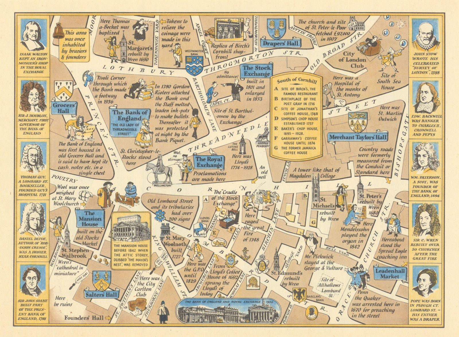 A Map Showing the Royal Exchange #5 JP Sayer's Survey of London 1947 old