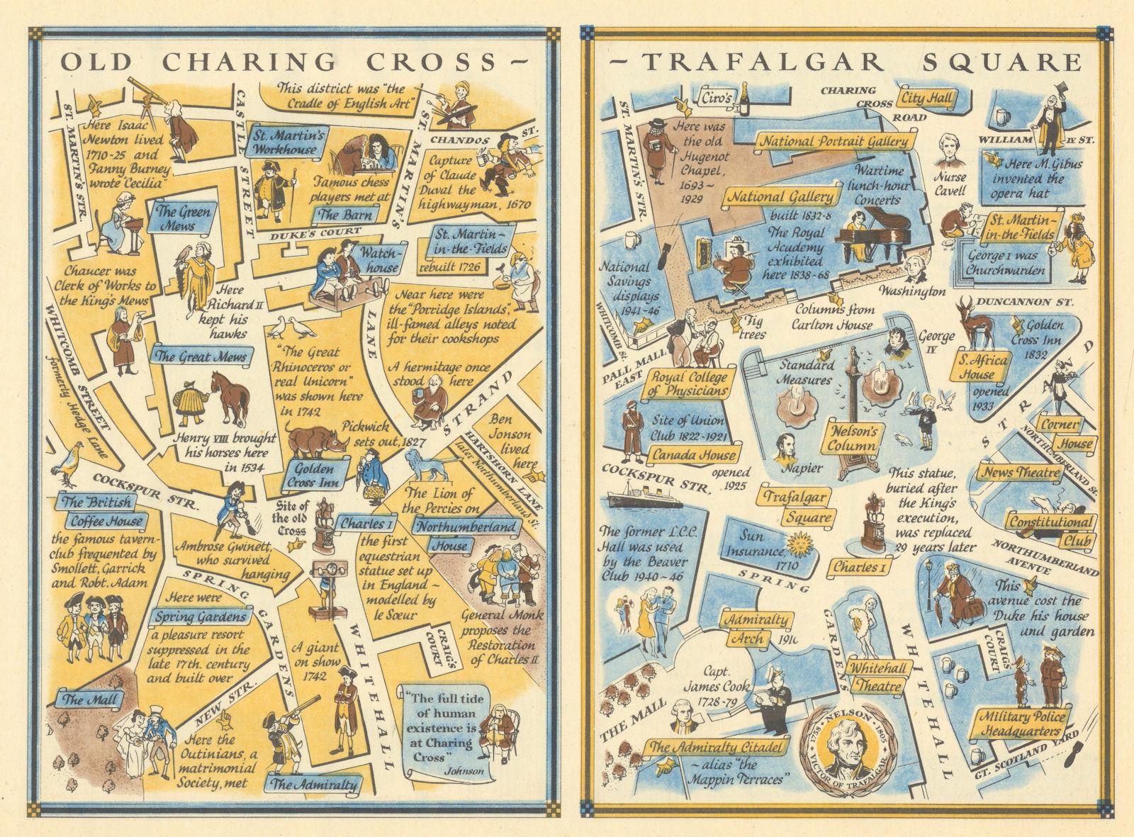 2 Maps of Charing Cross & Trafalgar Square #6 JP Sayer's Survey of London 1947