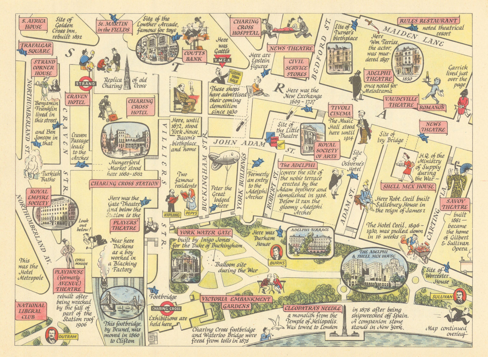 The Strand. Trafalgar Square to Aldwych #9 JP Sayer's Survey of London 1947 map