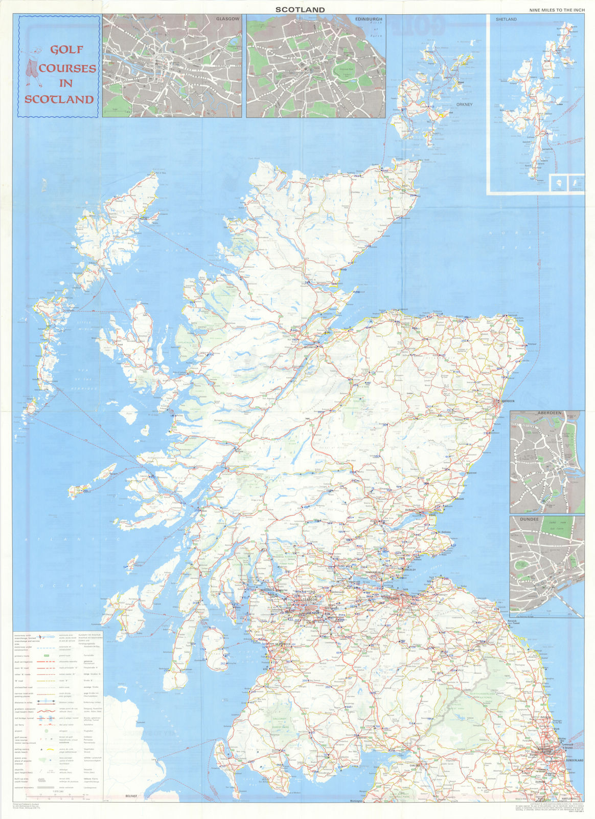 Golf Courses in Scotland. 350 courses/founding dates. Heritage touring map 1987