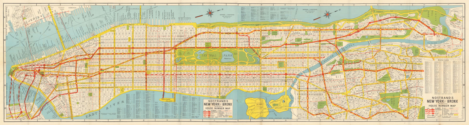 Nostrand's New York & part of Bronx indexed House Number Map c1935 old