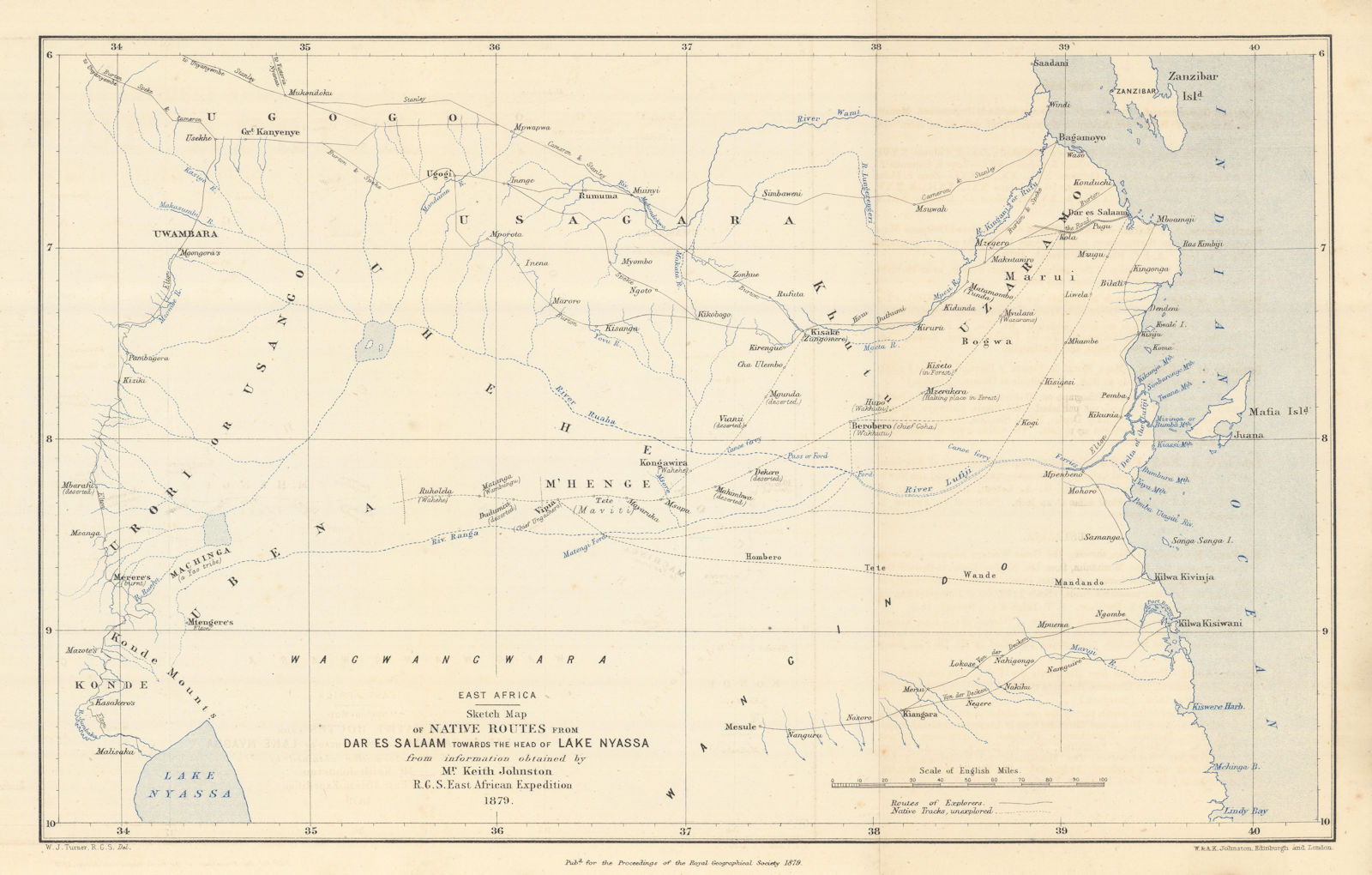 Rgs Route Map Dar Es Salaam to Lake Nyassa native routes. RGS East African Expedition ...
