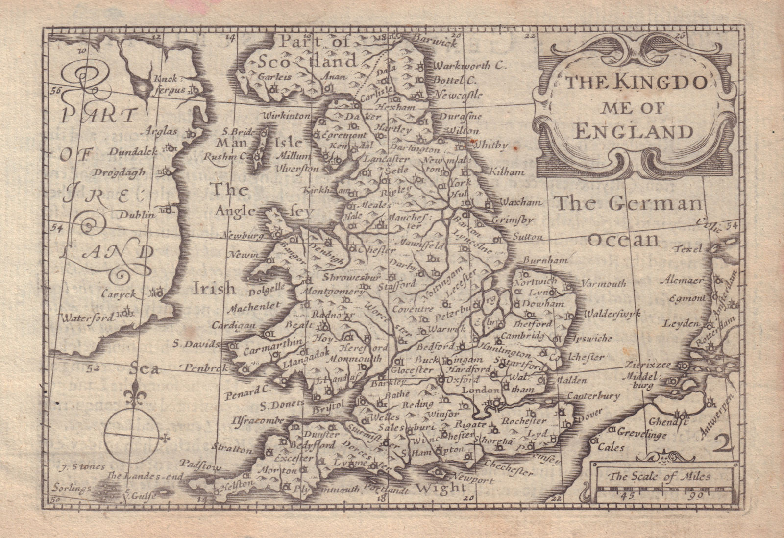 The Kingdome of England by van den Keere. "Speed miniature" 1632 old map
