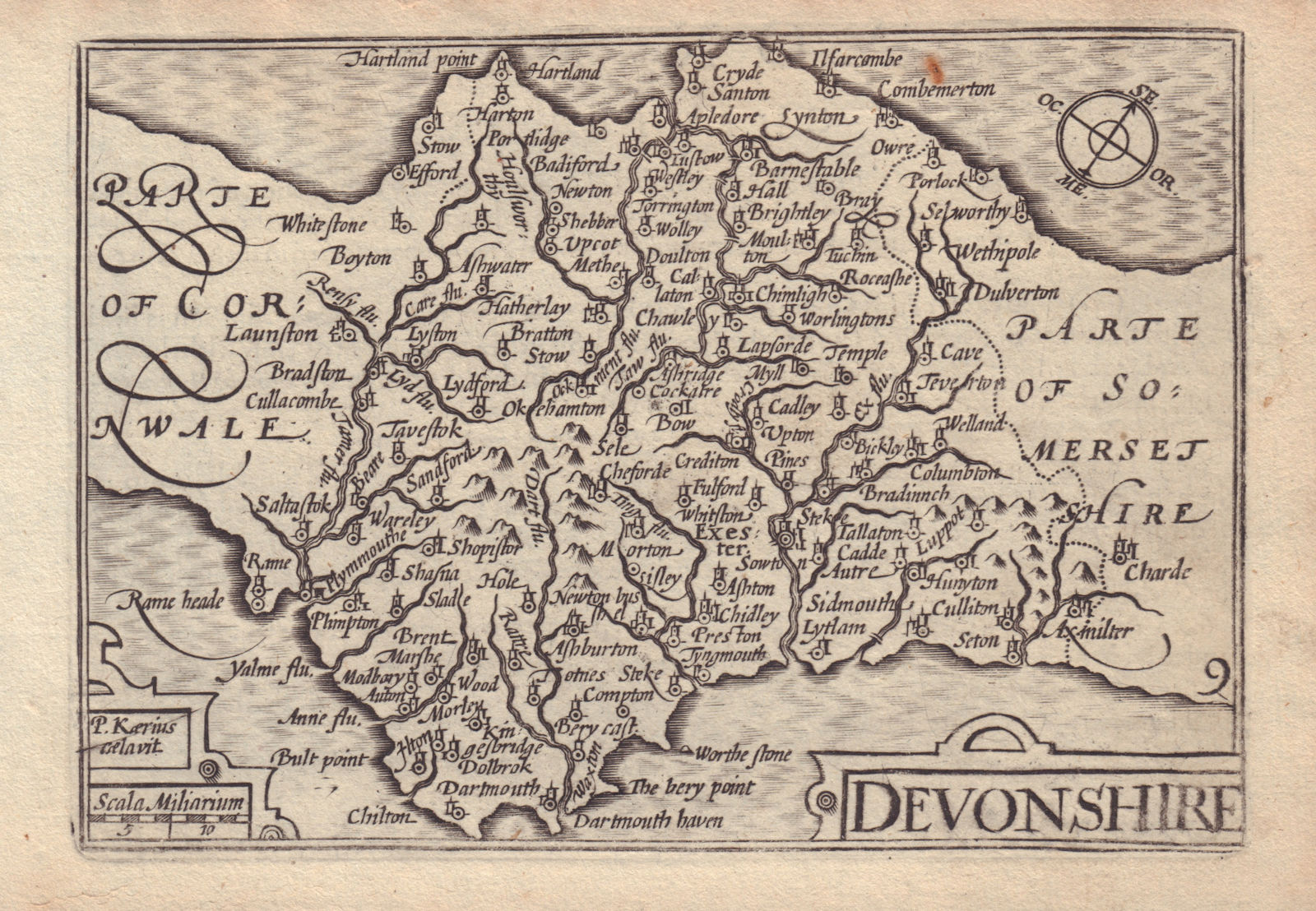 Devonshire by van den Keere. "Speed miniature" county map 1632 old antique