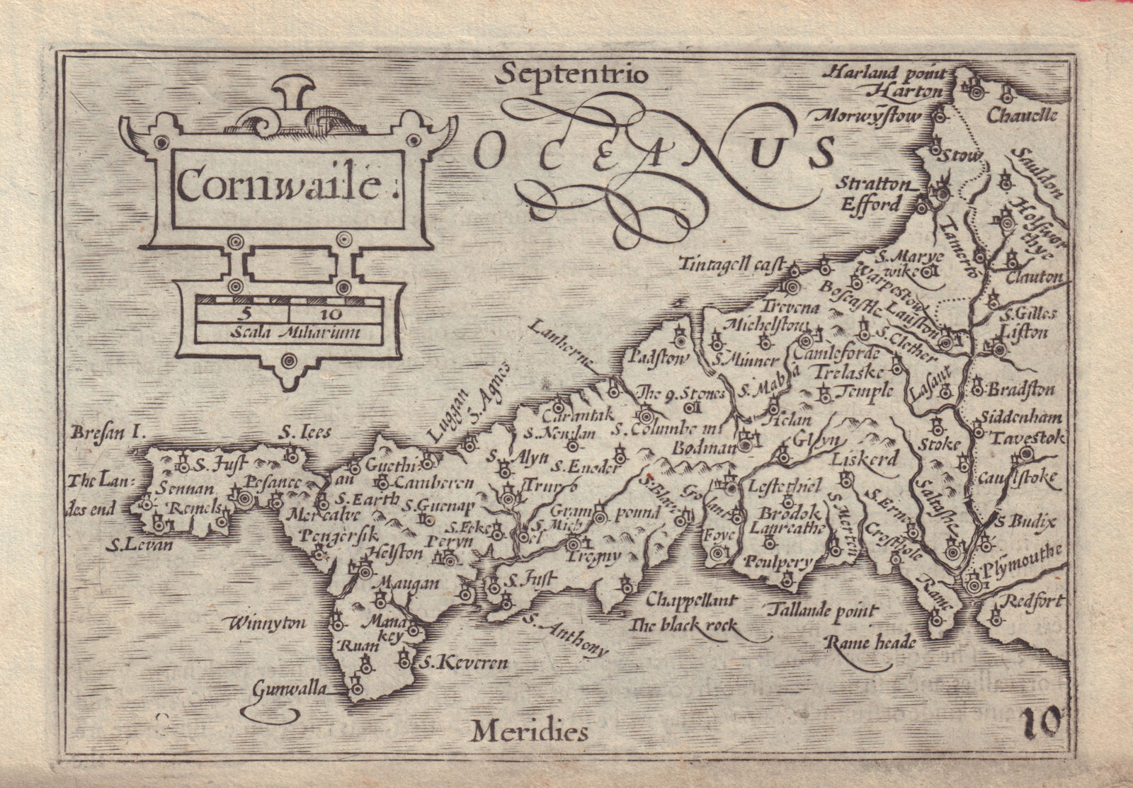Cornwaile by van den Keere. "Speed miniature" Cornwall county map 1632 old