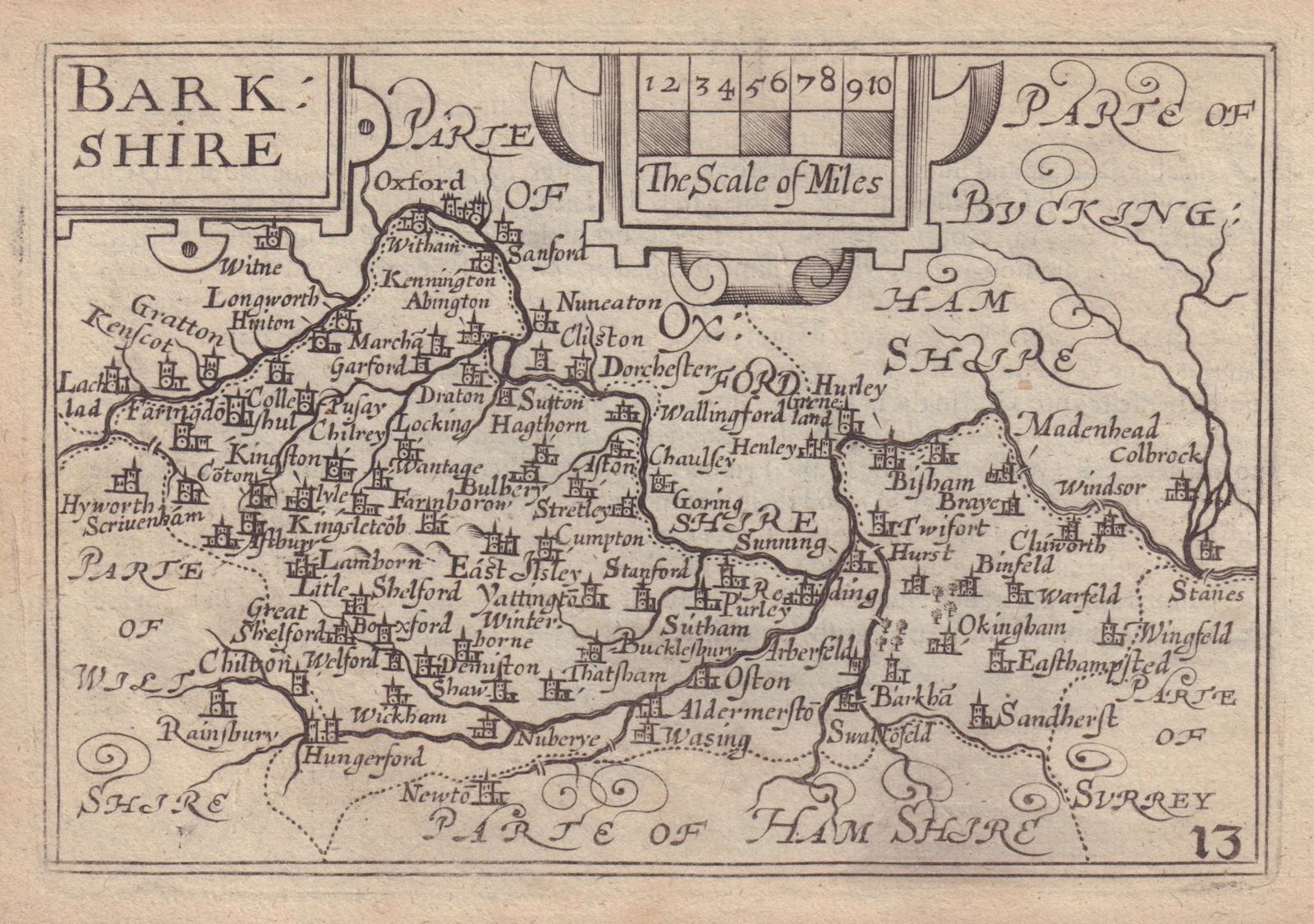 Barkshire by van den Keere. "Speed miniature" Berkshire county map 1632