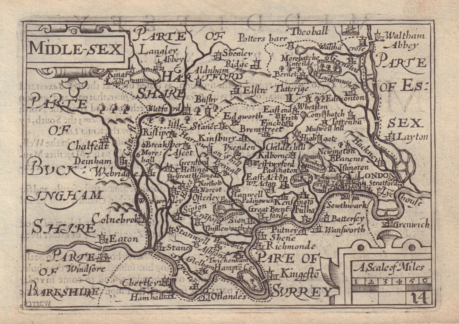 Associate Product Midle-sex by van den Keere. "Speed miniature" London & Middlesex county map 1632