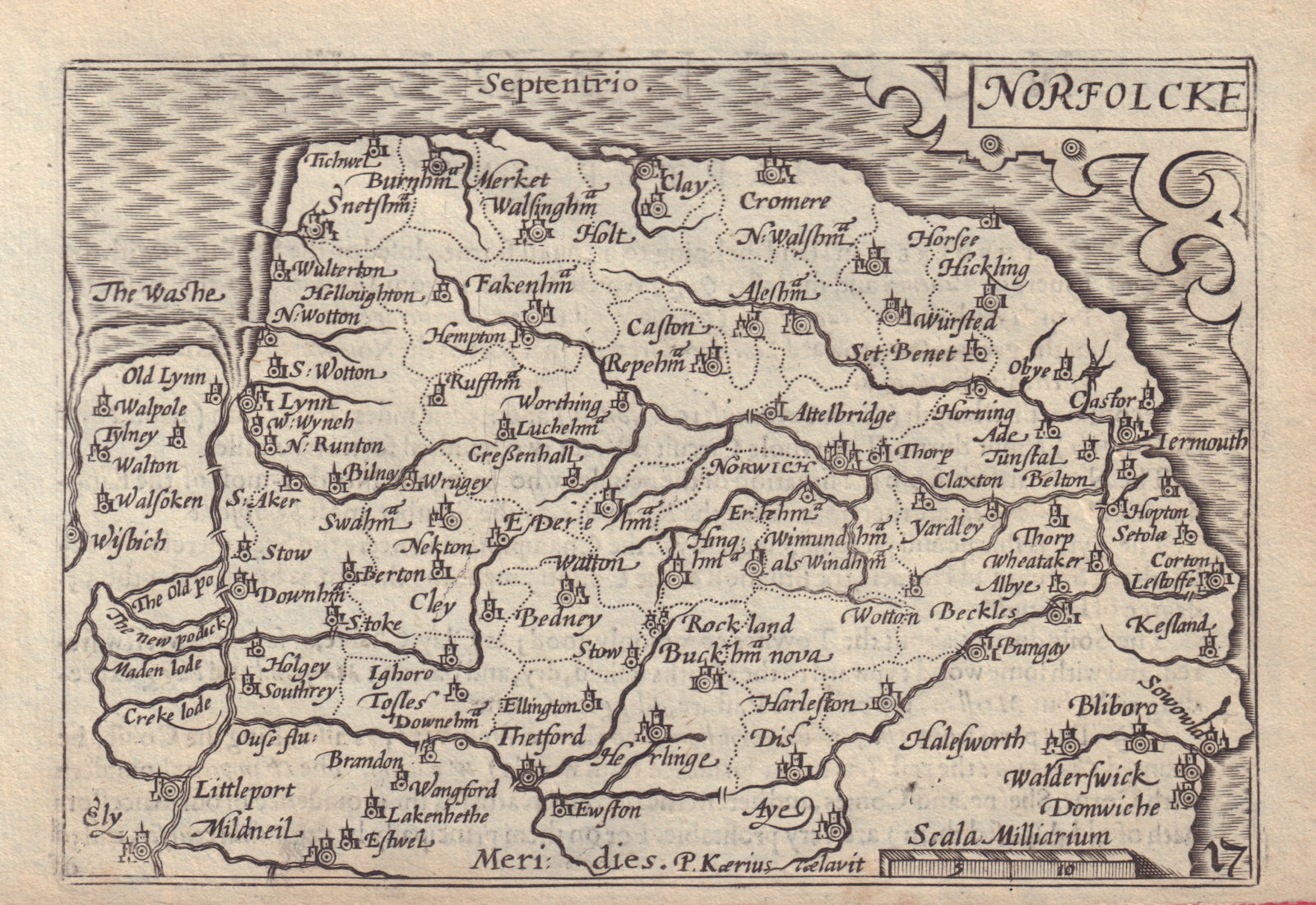 Associate Product Norfolcke by van den Keere. "Speed miniature" Norfolk county map 1632 old