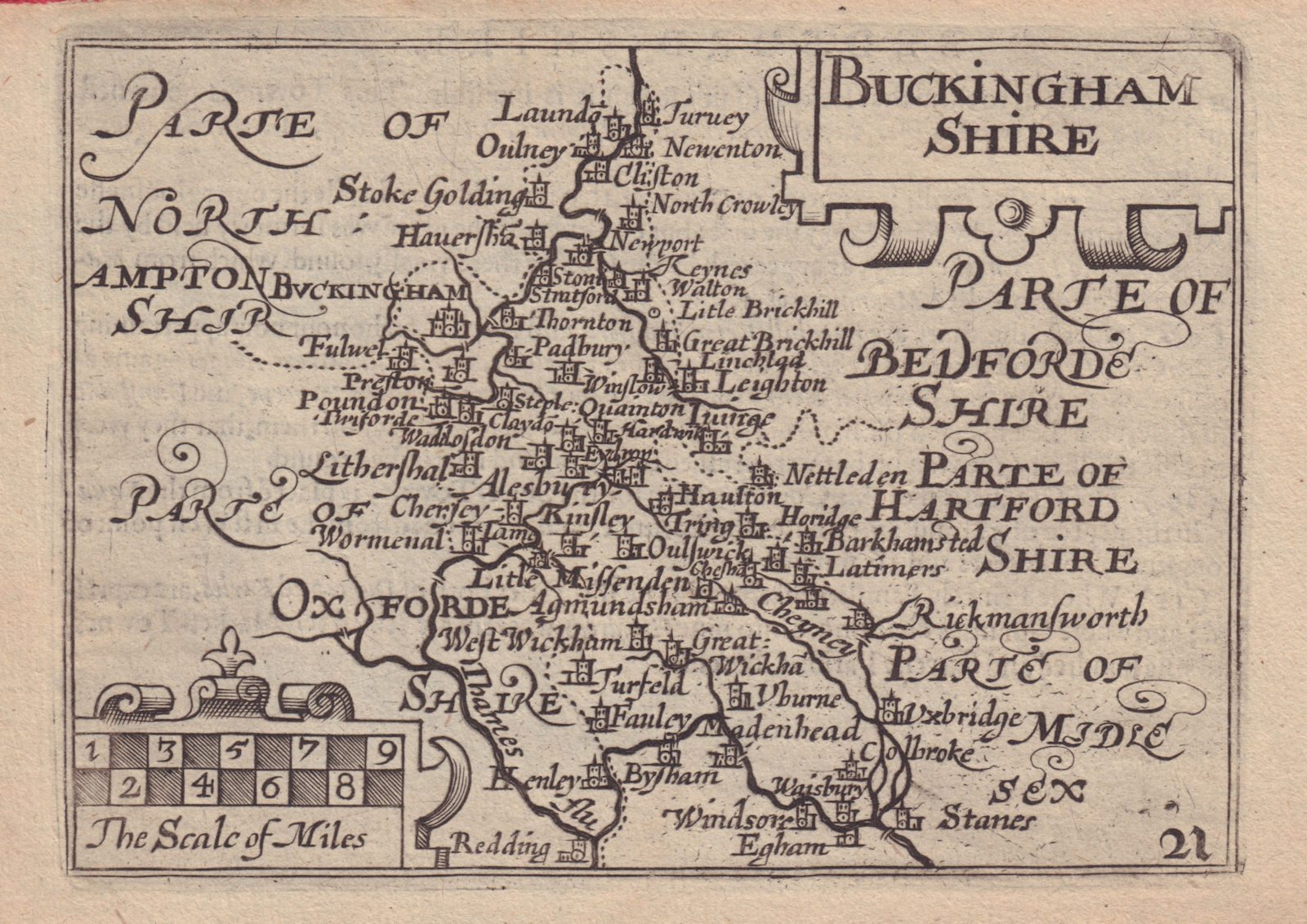 Buckingham Shire by Keere. "Speed miniature" Buckinghamshire county map 1632
