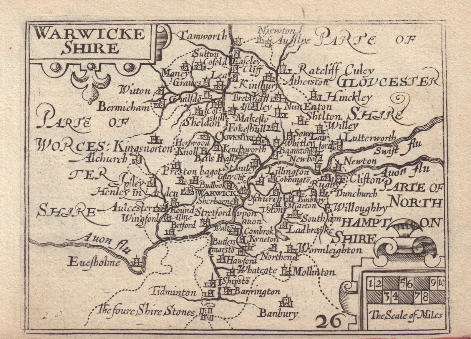 Warwicke Shire by van den Keere. "Speed miniature" Warwickshire county map 1632