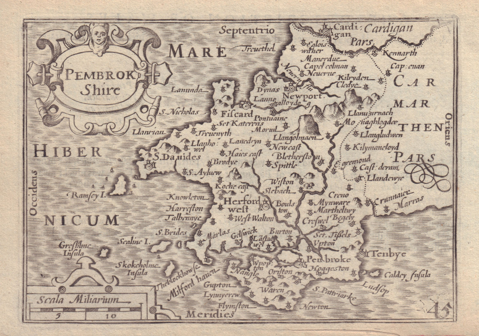 Associate Product Pembrok Shire by van den Keere. "Speed miniature" Pembrokeshire county map 1632