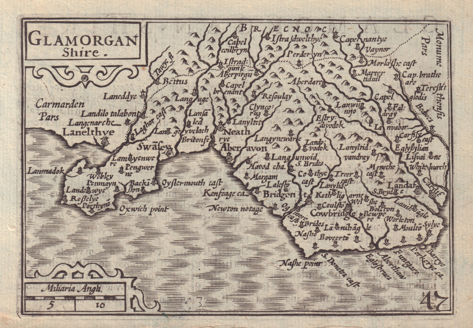 Glamorgan Shire by Keere. "Speed miniature" Glamorganshire county map 1632