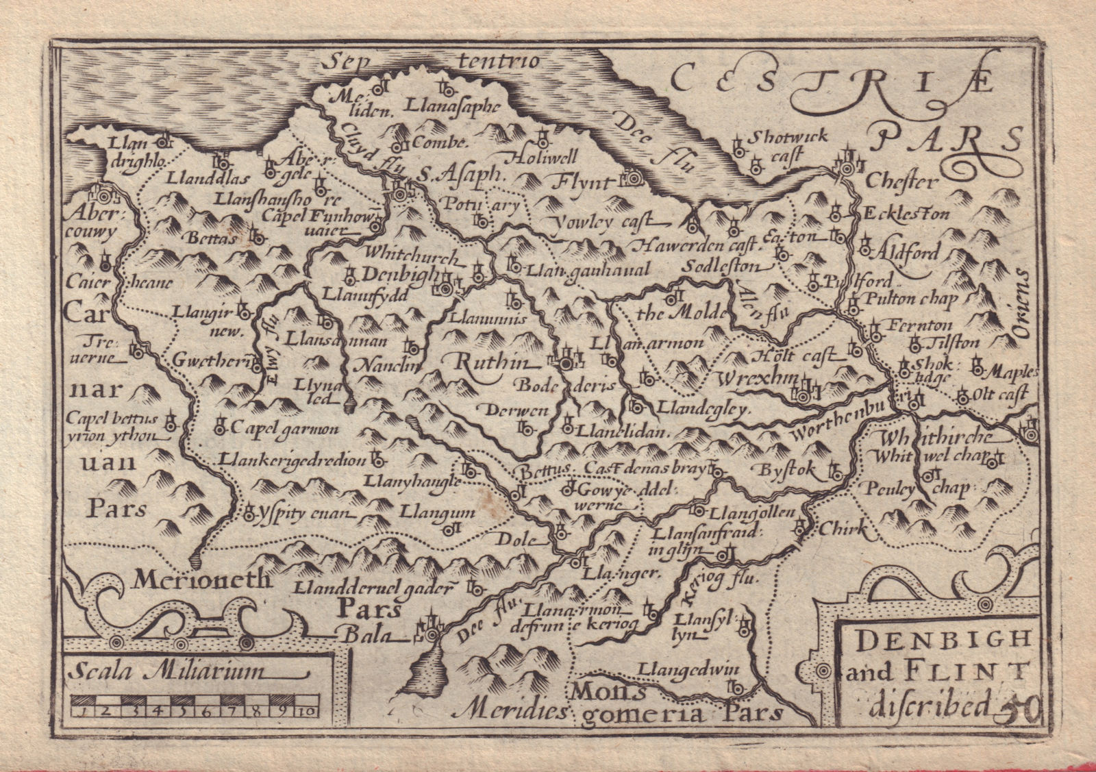 Associate Product Denbigh & Flint discribed by Keere. "Speed miniature" Northeast Wales 1632 map