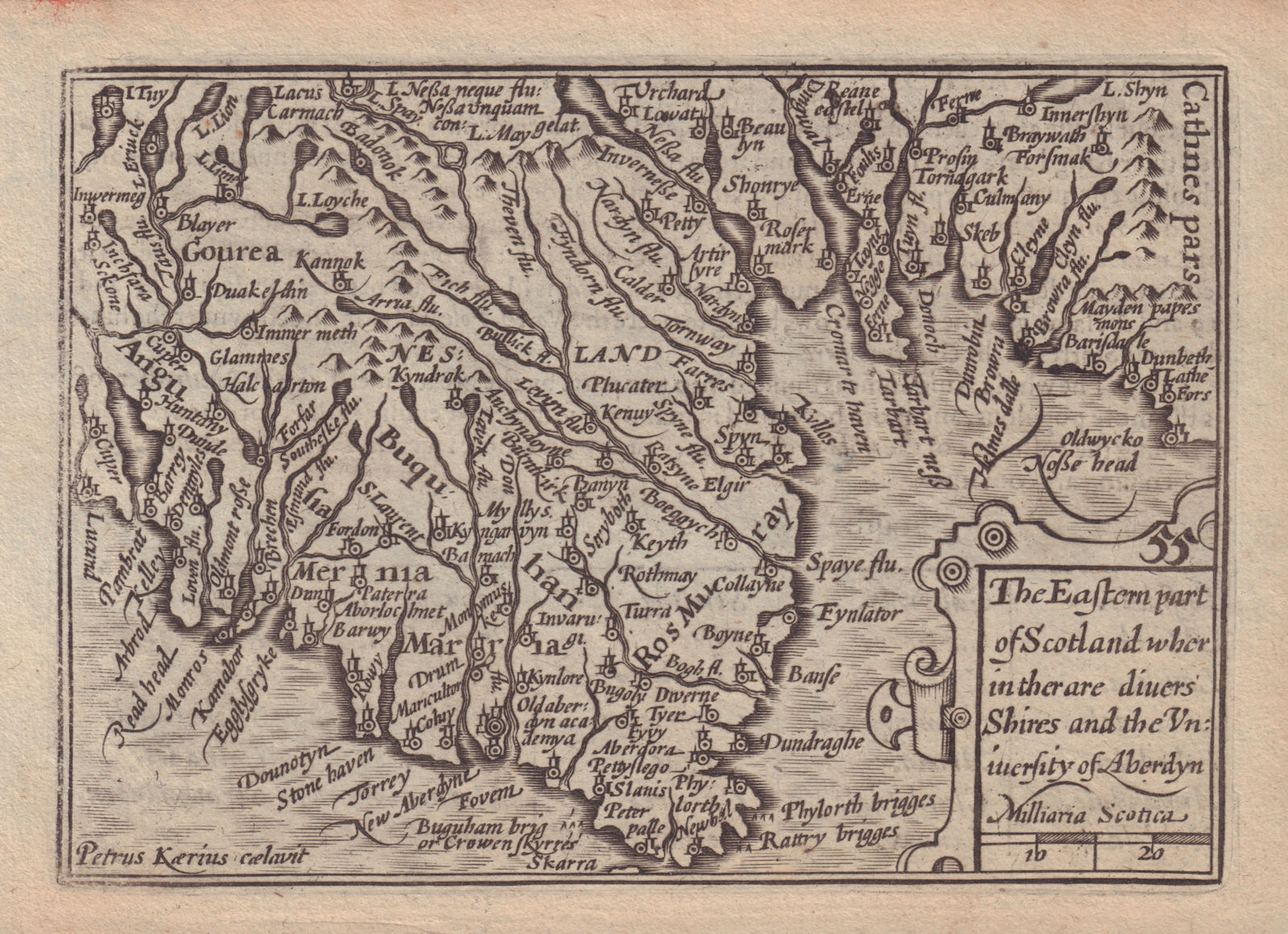 The [North] Eastern part of Scotland… by Keere. "Speed miniature" 1632 old map