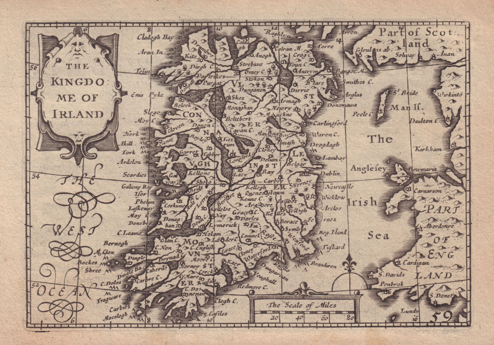 The Kingdome of Irland by van den Keere. "Speed miniature" Ireland 1632 map