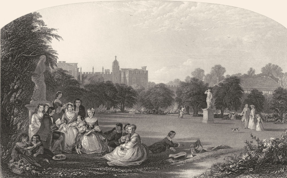 LONDON. A Summer noon, Hampton court c1870 old antique vintage print picture