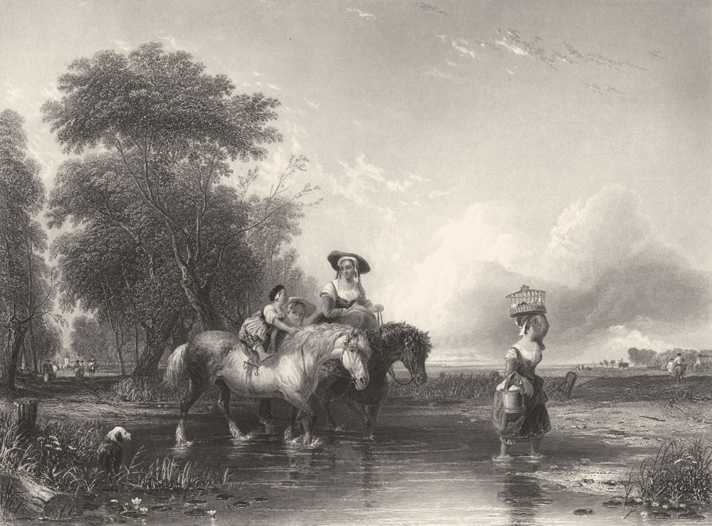 HORSES. Crossing the stream c1870 old antique vintage print picture