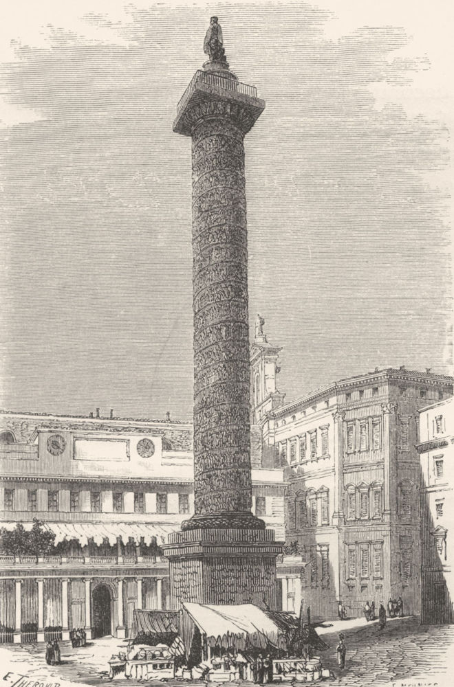 ROME. Column of Antoninus 1872 old antique vintage print picture
