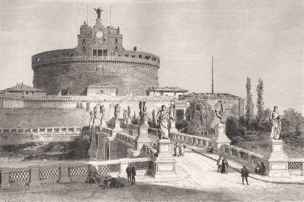 ROME. Bridge & Castle of Sant'Angelo 1872 old antique vintage print picture