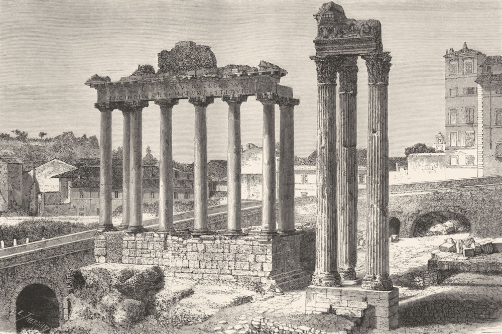 ROME. Forum Romanum. Temples of Saturn & Vespasian 1872 old antique print