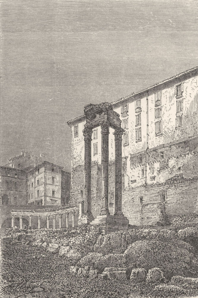 ROME. Temple of Vespasian & Portico 12 Gods 1872 old antique print picture