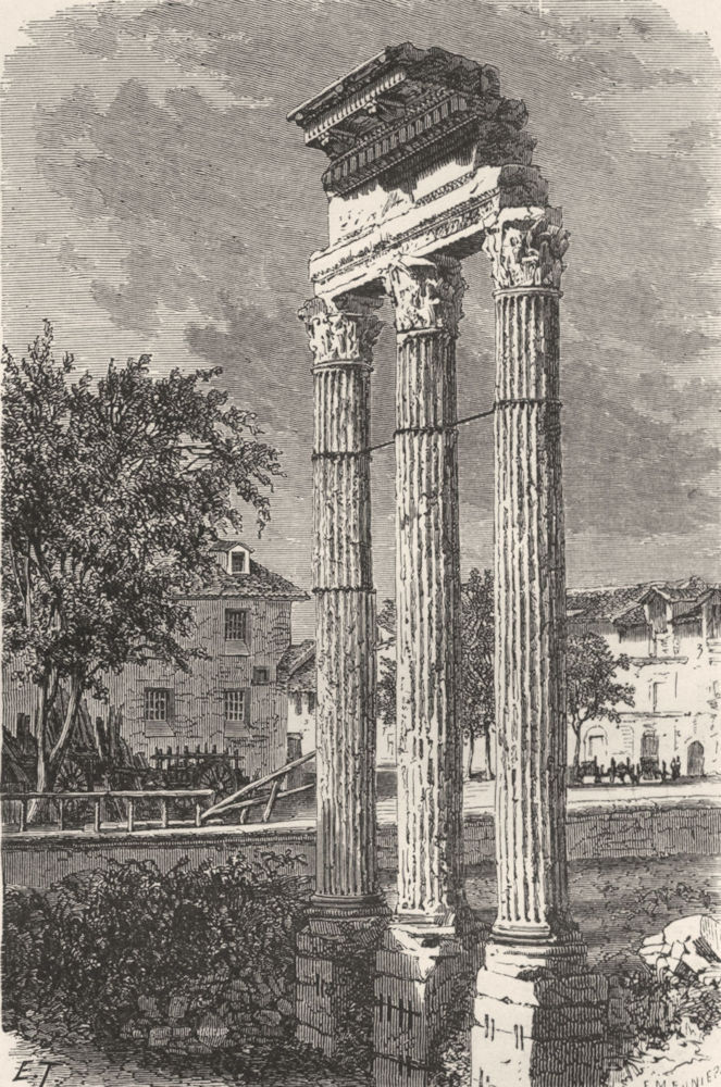 ROME. Remains of the Temple of Castor 1872 old antique vintage print picture