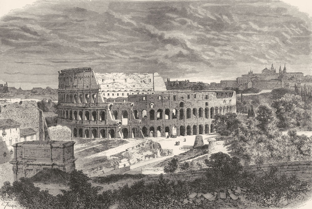 ROME. General view of the Colloseum 1872 old antique vintage print picture