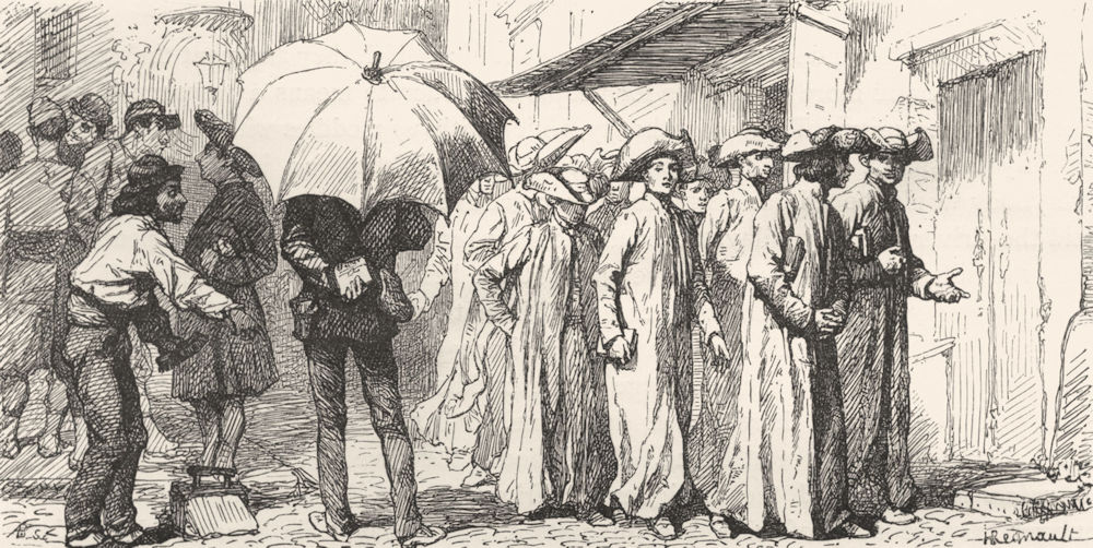 ROME. Scholars with voluminous shovel-hats 1872 old antique print picture