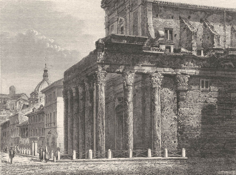 ROME. Temple of Antoninus & Faustina 1872 old antique vintage print picture
