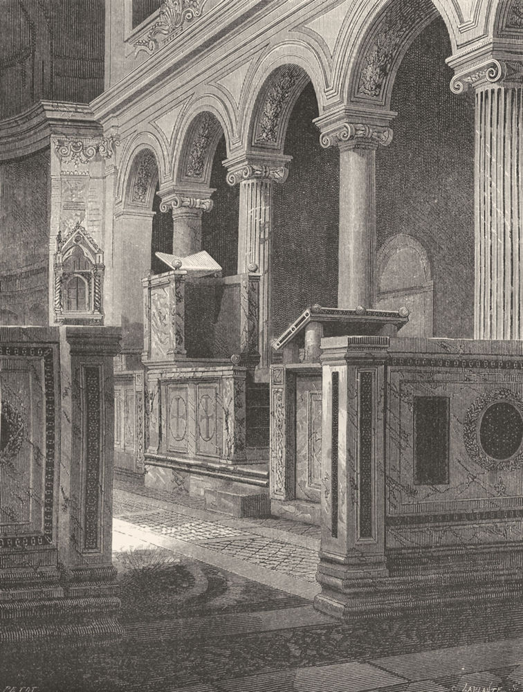 ROME. Pulpit of Epistle, St Clement's 1872 old antique vintage print picture