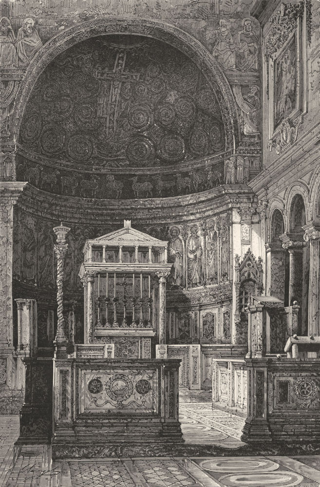 ROME. Interior of St Clement's 1872 old antique vintage print picture