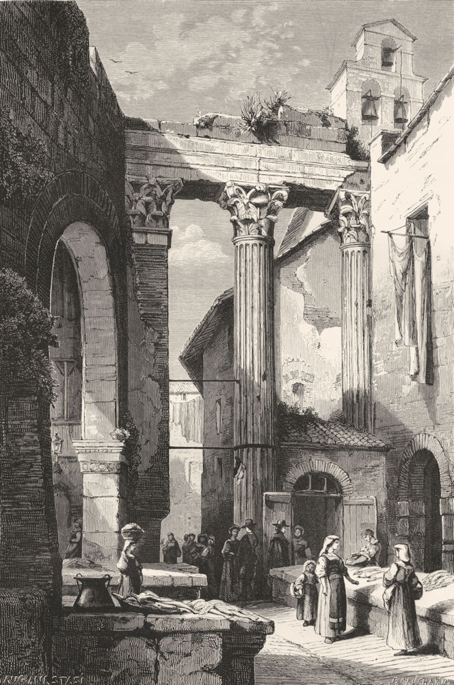 ROME. Portico of Octavia(side Pescheria) 1872 old antique print picture